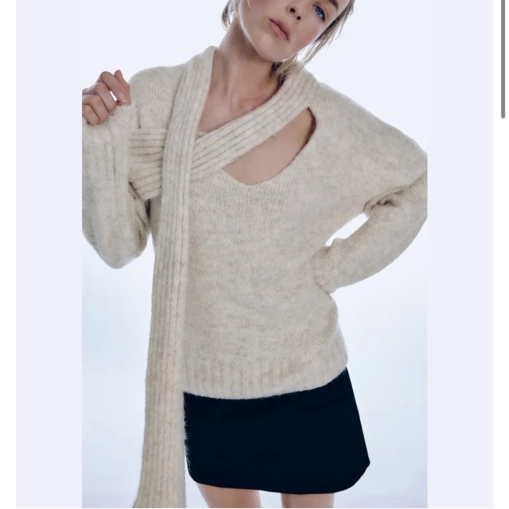 Zara Sweater with Scarf and Asymmetrical Neckline size L